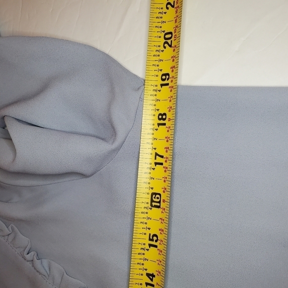 KARL LAGERFELD Ruffle Keyhole Neck Bell Sleeve, size Small, Blue - Picture 7 of 7